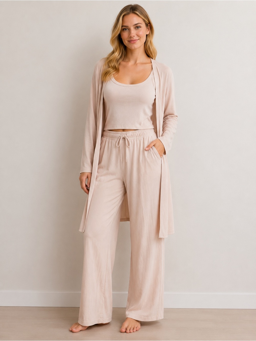 Soft Rib Tank & Wide-Leg Lounge Set in Blush